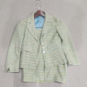 Nanette Lepore off-white, lime green, tursuoise ribbon 3/4 Jacket & Pencil Skirt